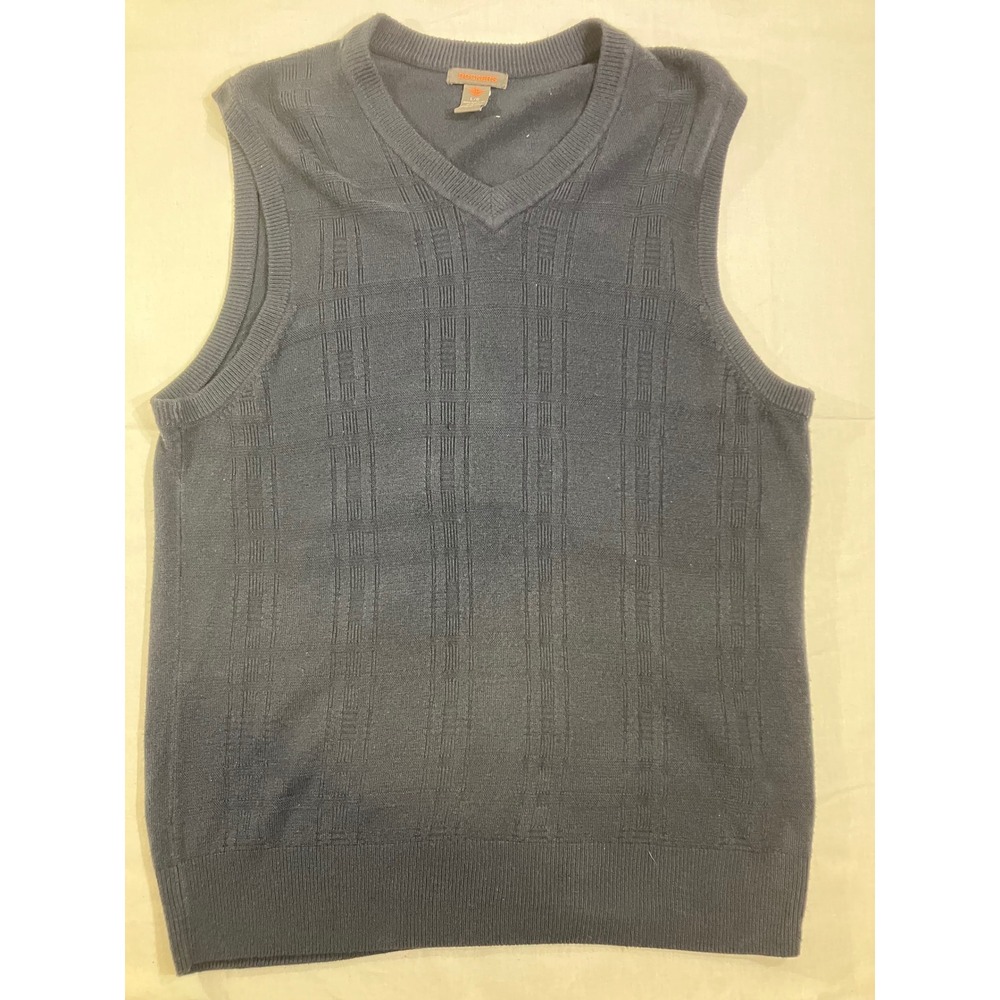 Dockers Mens Navy Blue V-Neck Sweater Vest Textured Grid Knit Size Large L